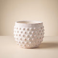 Brumel hobnail terracotta planter, empty, on a warm neutral background